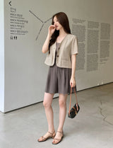 Koren V-neck Linen Short Sleeve Jacket