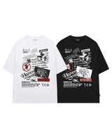 マルチコラージュグラフィックオーバーフィットTシャツ - ブラック