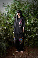 ペイズリー柄カットアウト 1/2 Tシャツ (Black)