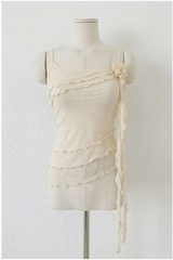 ROSE DRAPE MESH CAMISOLE (IVORY, BLACK 2COLORS!)