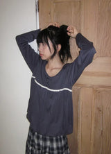 26FW★ [BAONHAUS] Aaron Lace Shirring Long Sleeve Tee