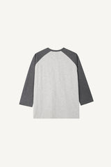 Slub color matching raglan three quarter T-shirt