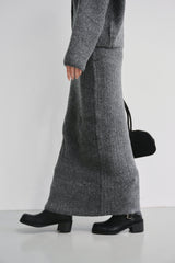 Ribbed Wool Maxi Skirt-GREY