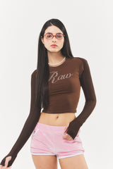 ロゴ キュービック クロップトップ Brown