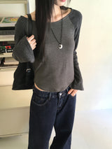 Tiwar ribbed color raglan long sleeve T-shirt