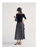 Soft ruffle striped asymmetrical flare skirt