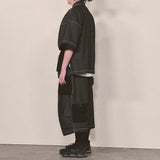 reverse terry pocket denim shortsleeve shirt_black