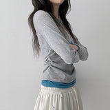 Shirring Long Sleeve T-shirt, Lude Slim Fit Long Sleeve (5 colors)