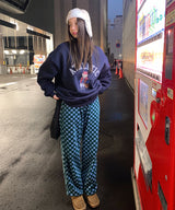 チェックフリースパンツ