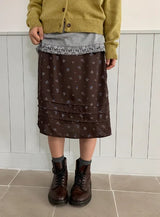 Ebony Flower Pintuck Midi Skirt