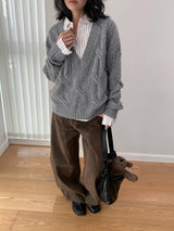 [High quality line] ツイストディープVネックロングスリーブニットウェア