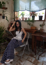 Checked around wide pants