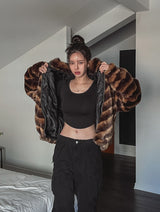 Wavy gradation fur jacket