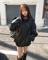 Saint High-Neck Unbalanced Leather Jacket