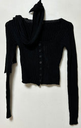 (SCARF & KNIT SET) DREAMY SOFT RIBBED CARDIGAN SCARF SEMI-CROPPED KNIT - 2 COLOR