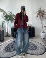 Pet Curved Button Denim Pants
