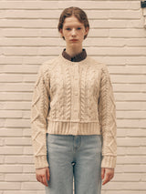 WOOL BLENDED CABLE CARDIGAN IVORY
