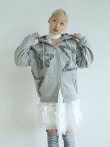 FLOWER STAR HOODED ZIPUP(GREY)