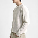ワッフルクロップヘンリーネックTシャツ アイボリー