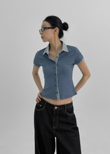 [MADE] Tiniwin Color Combination Short Sleeve Collar Cardigan