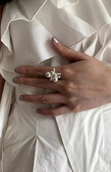White silver balls ring