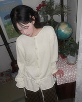 (3color) Ribbon Flare Shirring Loose-Fit Knit Cardigan