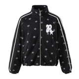 Kitsch Star Print Lace Trim Oversized Zip-Up Top