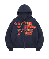 Star Lettering Patch Hoodie Zip-Up - Navy