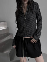 stripe boa hood zip-up