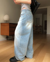 ブラッシュレースサギングデニムパンツ