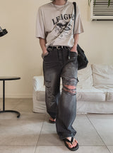 Portina Damage Wide Denim Pants