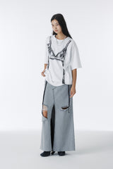 DAMAGED LONG DENIM SKIRT (GRAY)