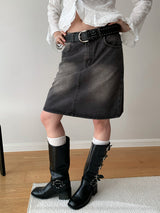 multi-wash midi denim skirt