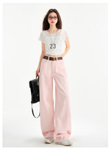 Cherry Blossom Pink Wide Leg Lyocell Denim Jeans
