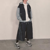 layered deconstructed denim capri shorts_blue