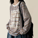 ロゼカラーダンガラカラーマッチングレタリングルーズフィットロングスリーブTシャツ
