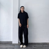Black Curved Wide-Leg Trousers