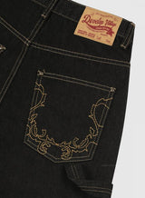 [Non-fade] Twist embroidered wide denim pants