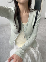Two-button slit ribbed cardigan T-shirt