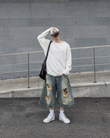 Sheer Raw-Edge Waffle Long Sleeve