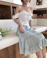 soy low chiffon tiered midi sk