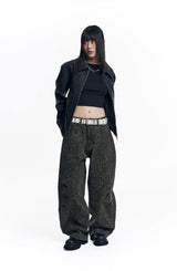 Curved Leopard Pants - Khaki