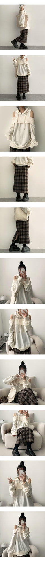 Bart-off shoulder boxy hoodie