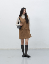 suede belted one-piece - dark beige  