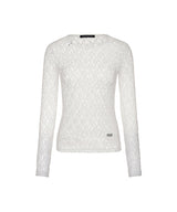 8287 Pierced Sheer Lace Long Sleeve Top (White)