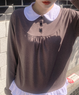ラウンドカラーストライプフリルTシャツ