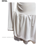 Trendy lace frill long-sleeved shirring T-shirt
