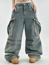 VINTAGE FRAY POINT DENIM💚🖤 - OVERFIT PANTS