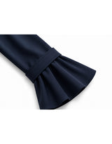 [PRE-FALL] Lune High Neck Ribbon-Tie Flared-Cuff Jacket Navy