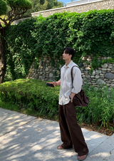 Cool Pin Tuck Linen Wide Pants